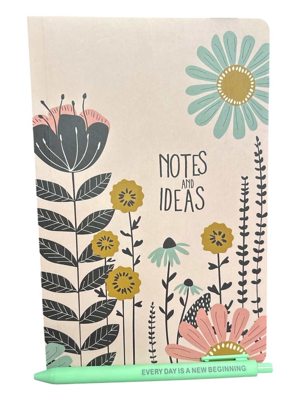 Floral 'Notes and Ideas' Softcover Notebook and everyday Is A New Beginning pen